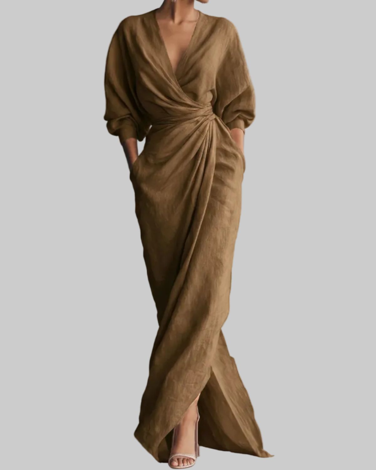 ROSA ELEGANT LINEN-BLEND MAXI DRESS