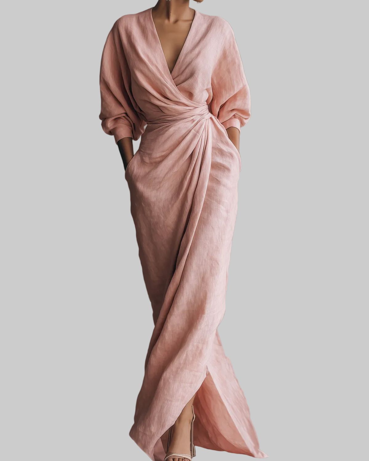 ROSA ELEGANT LINEN-BLEND MAXI DRESS