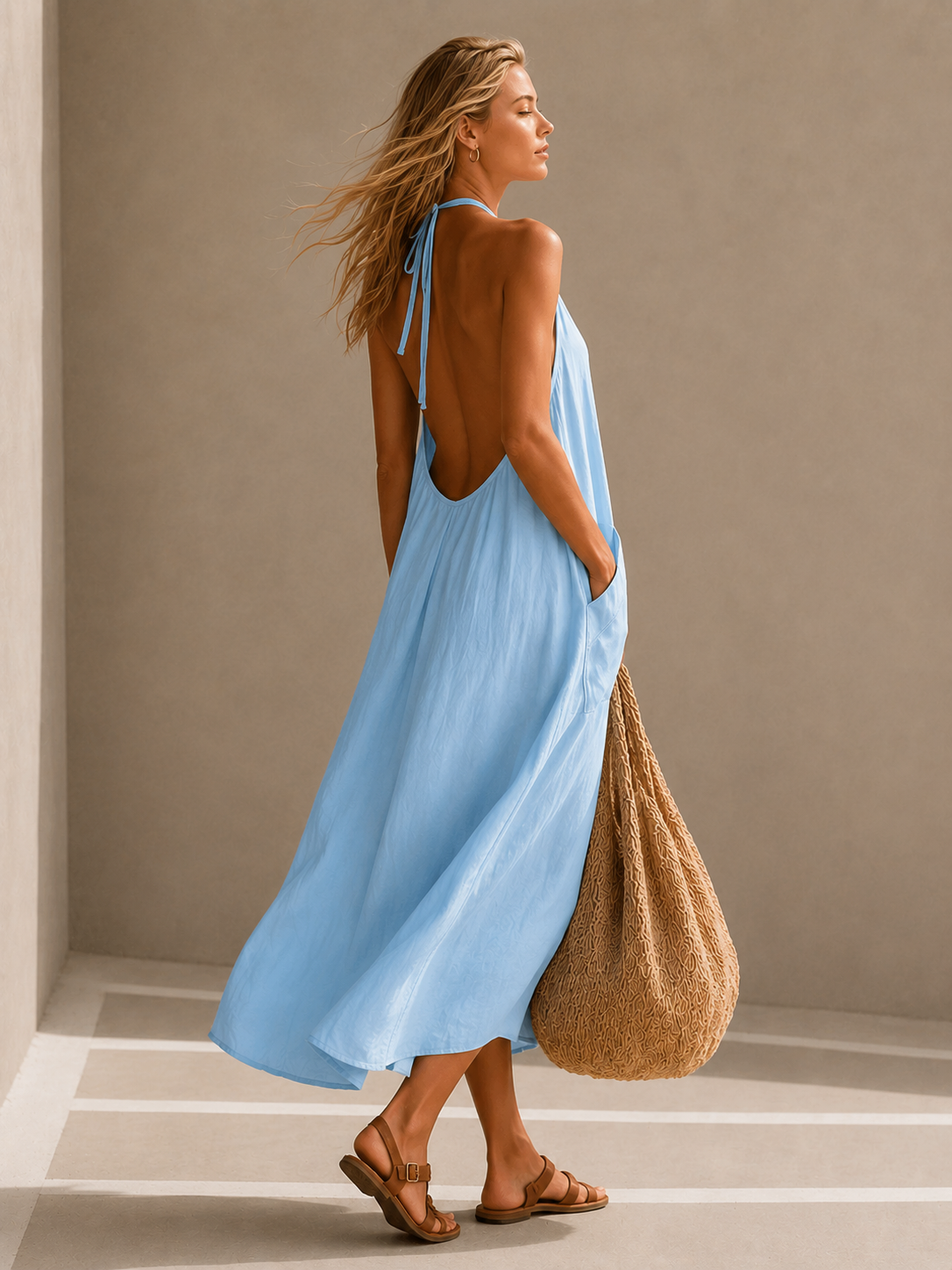 DANNA | Retro-style Casual V-Neck Long Dress with Patch Pockets