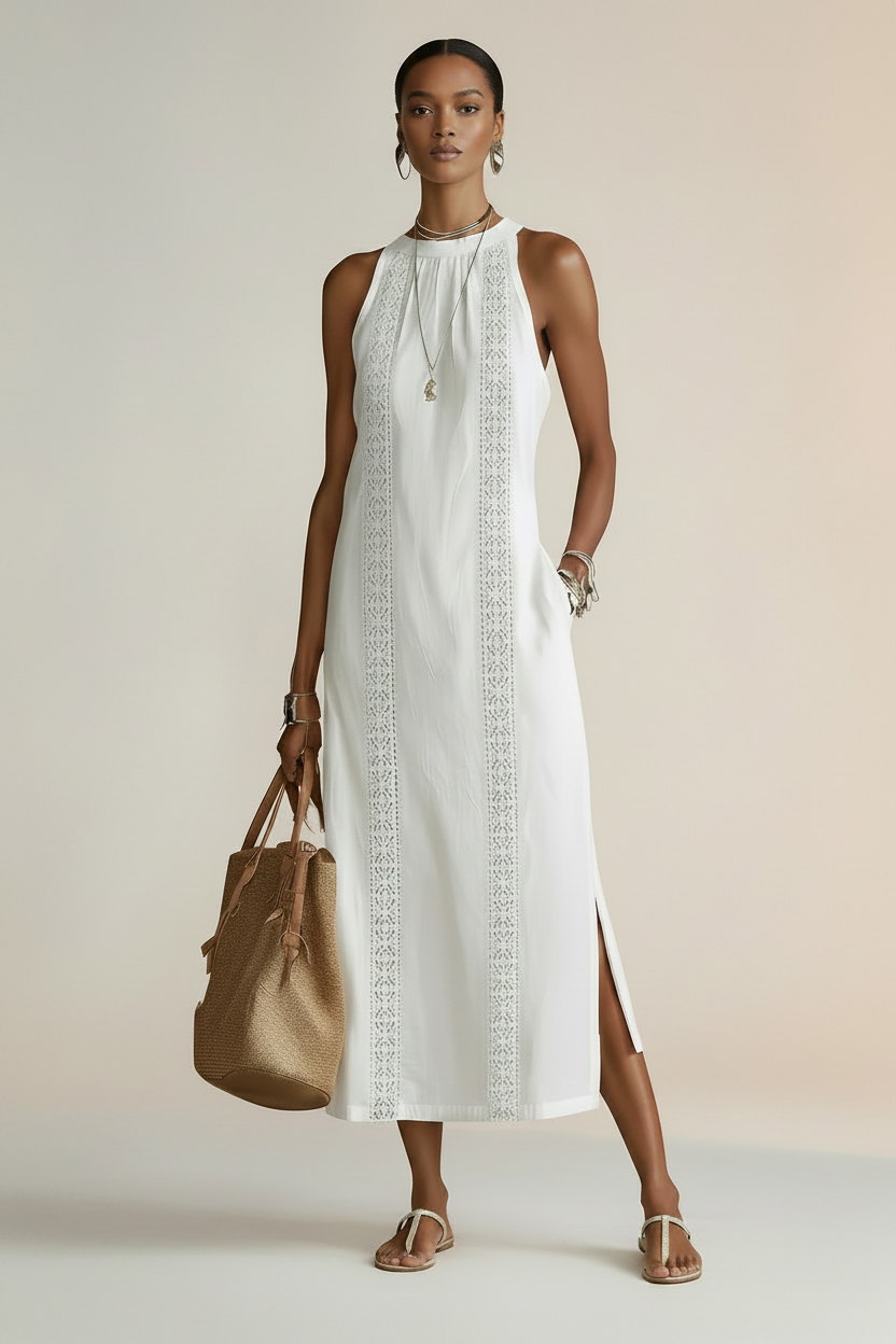 Jimena | Linen midi dress with mandarin collar